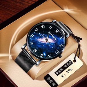 Starry Night Glow – montre à Quartz pour hommes, édition coréenne, Simple, Ultra fine, Non mécanique, technologie noire, pour garçons et adolescents