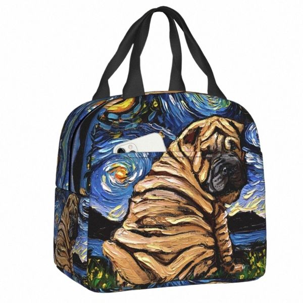 Starry Night Sharpei Bold de almuerzo para la escuela Shar Pei Picnic Picnic Picnic Termal Enfriador Lorzuelo aislado Bolsas para niños O9K2#