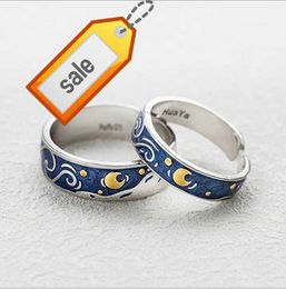 Sterrennacht Van Gogh Ringen Verstelbare Vintage Zilveren Roestvrij Stalen Trouwringen Bijpassende Paar Ring Set voor Koppels