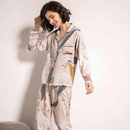 Damespyjama met sterrenhemel en bloemenprint Comfort Katoen Satijn Volledige mouw Homewear Dames Tender Vrijetijdskleding Voor Lente 220115