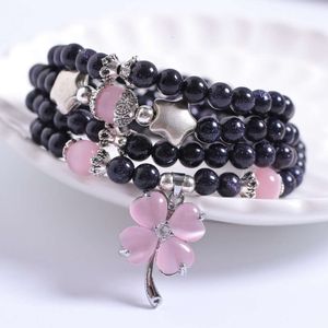 Starry Sky Blue Sand Stone Clover Bracelet Pink's Cat's Eye Bouddha Perle Couple d'artisanat multicouche Accessoires Lucky Accessoires