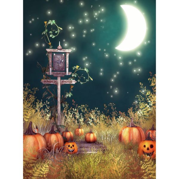 Ciel étoilé croissant de lune Halloween toile de fond pour enfants nouveau-né bébé douche accessoires imprimé citrouilles fête thème Photo fond