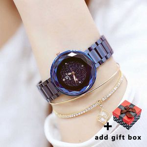 Sterrenhemel horloge vrouw luxe merk mode kristal vrouwelijke polshorloge blauw dure roestvrij stalen klok Montre femme 210527