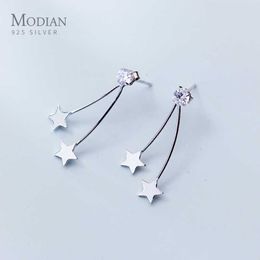 Starry Stars 100% Réel 925 Sterling Silver Fashion Line Boucles D'oreilles pour Femmes Plume Oreille Bijoux Brincos 210707