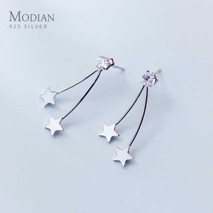 Starry Stars 100% Réel 925 Sterling Silver Fashion Line Boucles D'oreilles pour Femmes Plume Oreille Bijoux Brincos 210707