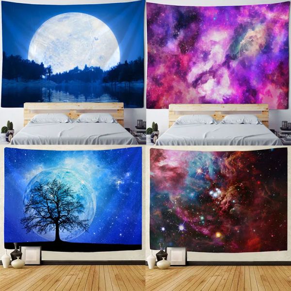 Starry Universe Landscape Printing Tapestry Home Fond Clost Councet Room Salle Art Yoga Sheet Bage Mat