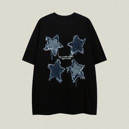 T-shirt z krótkim rękawem Stars Denim Patch Męski letni top High Street