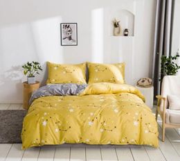 Étoiles housse de couette jaune gris 2 côtés enfants filles dessin animé ensemble de literie 2 3 pièces avec taies d'oreiller maison literie Twin Queen King Size3993984