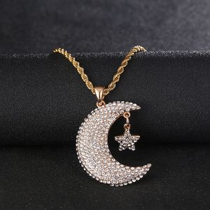 Pendentif étoiles lune avec chaîne gratuite couleur or Zircon cubique hommes Hip hop collier femmes bijoux pour la mode