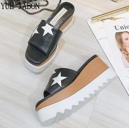 Stars Summer Indoor Outdoor Women Platform Platepers Sandals Real Leather Beach Shoes Femel 240412 309