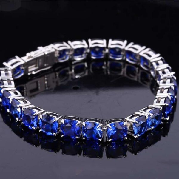 Starsgem Custom Women Man 18k Gold plaqué Sterling Silver S925 Bracelet Sapphire Blue Royal