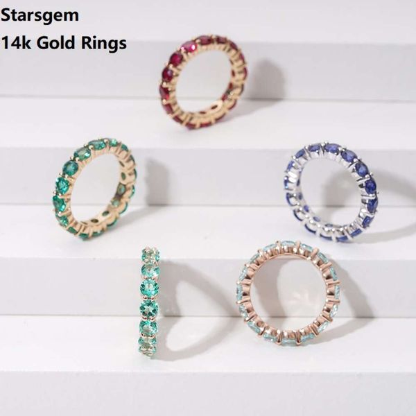 Starsgem – bijoux fantaisie, belles pierres de forme ronde 14K, blanc, Rose, or jaune, rubis, saphir, Moissanite, anneaux à vendre