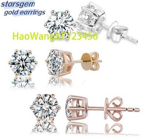 Boucles d'oreilles étoiles de STARSGEM MISSANITE 0.5CT 1CT D COLOR ROND BRINDIANT CUT SNOWFLAKE 14K 18k Boucles d'oreilles en or rose jaune blanc