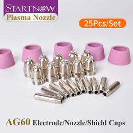 Startnow AG60 SG55 WSD60 25PCS No -spuitmondelektrode Torch Shield Cups Kits Plasma voor lasforchesnijmachine Onderdelen