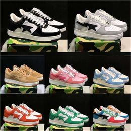 Stas Bapestass Sk8 Sta Designer Chaussures Femmes Chaussures En Cuir Verni Noir Couleur Camo Combo Rose Abc Camos Bleu Gris Orange Vert Baskets Sports