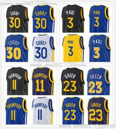 Statement 2022-23 City Basketball 30 Classic Stephen Curry Jerseys Chris Paul 3 Klay 11 Thompson Draymond Green 23 Black Royal Blue Edition Shirts Heren Dames Jeugd
