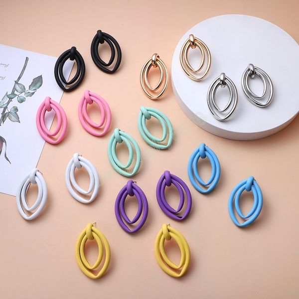Déclaration couleur bonbon irrégulière métal peinture en aérosol boucles d'oreilles pour les femmes or boucles d'oreilles bijoux fête