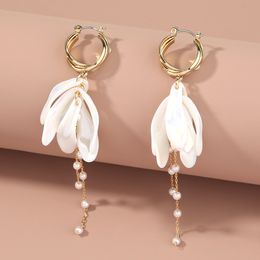 Verklaring Dangle Oorbellen Pearly White Petal Oorbellen Boheemse Fringe Elegante lange oorbellen voor vrouwen