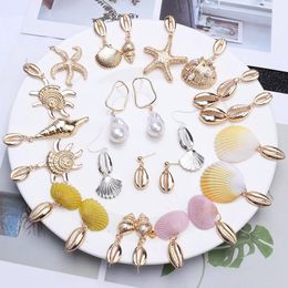 Verklaring Dangle Oorbellen Starfish Turtle Cowrie Shell Sea Star Hanger voor Dames Goud Zilver Metalen Zomer Beach Sieraden