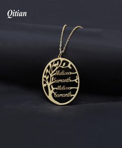 Déclaration Collier de charme d'arbre généalogique pour femmes Nom personnalisé Pendant Gol Couleur en acier inoxydable Bijoux personnalisés Christm1766635