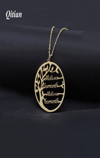 Collier à breloques arbre généalogique pour femmes, pendentif avec nom personnalisé, couleur or, en acier inoxydable, bijoux personnalisés pour hommes, Christm7402194