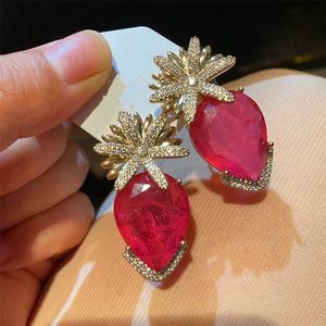Verklaring Mode Barokke hete roze hars Water Drop Flower Dange oorbellen voor vrouwen Persoonlijkheid Nieuwe Pendientes