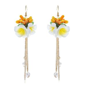 Verklaring Koreaanse zoete stof bloemen lange dangle oorbellen voor vrouwen vintage grote goud metalen ketting oorbellen sieraden
