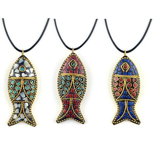 colliers mode évade poisson ethnique collier, pierres plaque vintage népal bijoux, fait à la main sanwoods vintage bodhi pendentifs collier