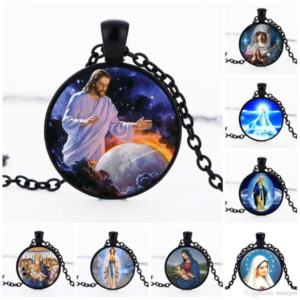 Colliers de déclaration Vierge Marie Pendentif pur Collier Chrétien En Acier Inoxydable Bijoux Noir Vintage Religieux Jésus Chaînes Colliers