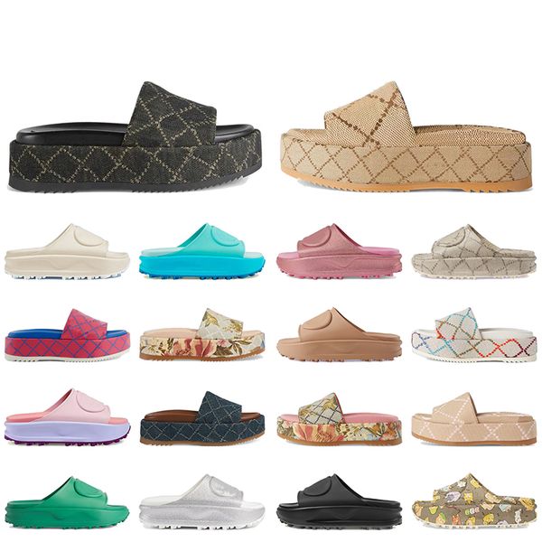 Canvas Platform Slide Gucci Sandals Famous Designer Women Luxury Fashion Rubber Slippers Slides Pink Beige Loafers Shoes dhgate【code ：L】Sliders