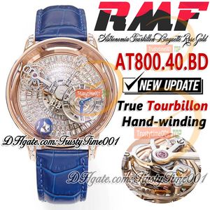 RMF AT800.40 Astronomia Tourbillon mechanisch herenhorloge Rose gouden kast verharde stokbrood diamanten skelet wijzerplaat lederen band Super editie trustytime001Horloges