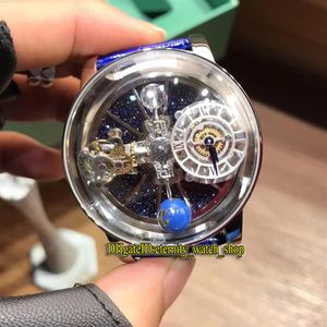 Version statique EPIC X CHRONO CR7 Tourbillon astronomique Squelette Cadran Aventurine Montre à quartz suisse pour homme Boîtier argenté Bracelet bleu 289E