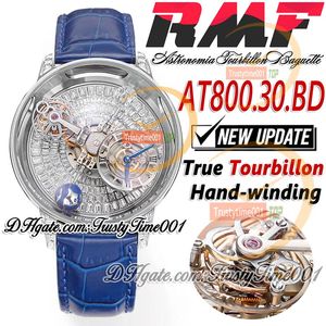 RMF AT800.30.BD Astronomia Tourbillon Montre Mécanique Pour Homme Glacé Pavé Baguette Diamants Cadran Squelette Bracelet En Cuir Super Edition trustytime001Montres