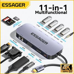 Station Essager 11 in 1 USB C Hub 4k 30hz Type C Docking Station voor Book Air Pro Adapter Splitter voor laptops Hdmicompatibel Rj45