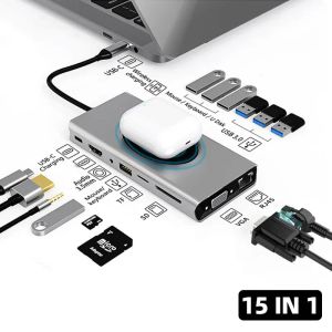 Stations 15 en 1 USB Type C Hub Charge sans fil USB 3.0 RJ45 PD à HDMICOMPATIBLE ADAPTER Station d'accueil pour MacBook Pro PC PC