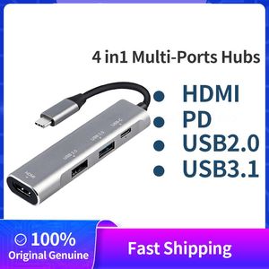 Stations 4 In1 Multiports Hubs voor laptopadapter PC PD -laadpoorten Dock Station HDMICompatible TF/SD -kaart Typec -splitter