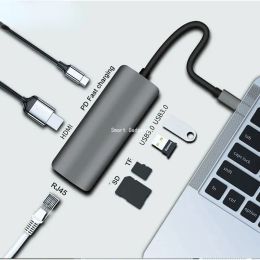 Stations 7 In 1 USB C Hub Typec naar HDMI RJ45 Gigabit Ethernet USB3.0 SD/TF Docking Station PD Fast Charging Adapter voor MacBook