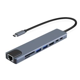 Stations 8in1 Port de réseau Typec USBC vers HDMICOMPATIBLE CABLE 4K 30Hz Station d'amarrage de projection pour HP Dell XPS Lenovo Asus MA M1Y6