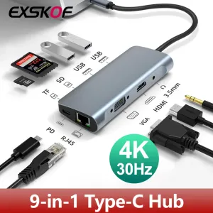 Stations 9in1 Dock USB Type C à l'adaptateur HDMI Hub pour MacBook Samsung Dex Galaxy S10 / S9 USBC Converter HDMI