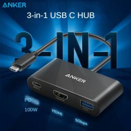 Stations Anker USB C Hub PowerExpand 3in1 Type C Hub met 100W Power Delivery 4K 30Hz HDMI Port 5GBPS USB Hub Type C Model A8339