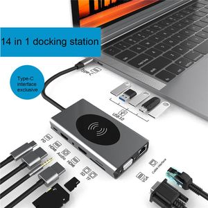 Stations Station d'amarrage USB Type C Hub vers HDMICOMPATIBLE ADAPTER OTG VGA 14 IN 1 Multi USB PD 3.0 USBC pour MacBook Pro Air 4K Splitter