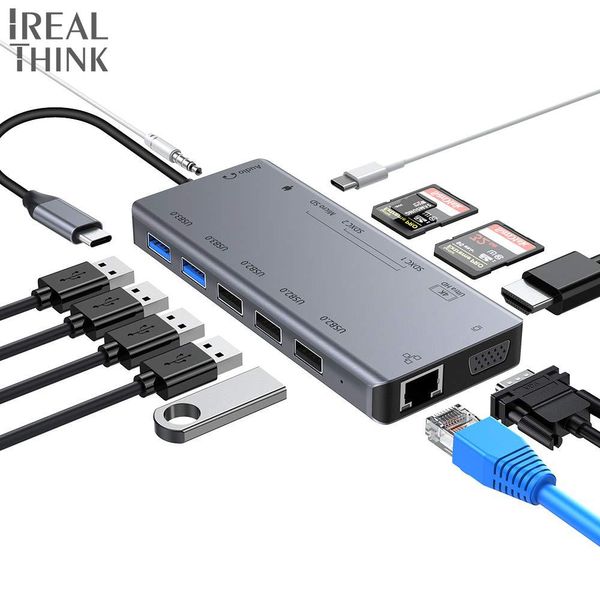 Stations Dock Irealthink USB Type C Adaptateur USB C Hub MacBook Dock Splitter USB 3.0 Hub VGA RJ45 3,5 mm Jack USB C Type C 3.1 Pro Hub