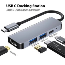 Stations Laptop USB C Docking Station 4in1 4K30Hz HDMICompatible USB3.0 USB2.0 PD100W USB Type C Hub voor MacBook PC Telefoon Tablet