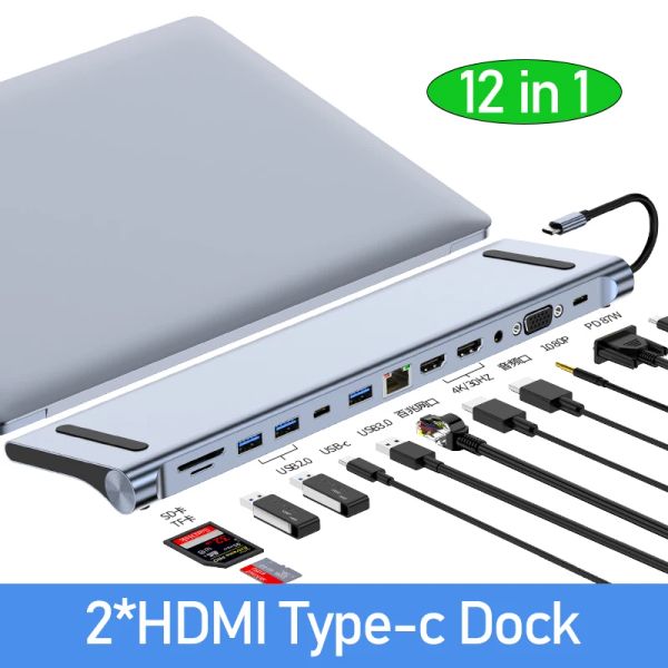 Estaciones MST HUB USB C Estación de acoplamiento 2x HDMI para accesorios para computadoras portátiles MacBook Pro Air Mac HP Dell XPS Lenovo Asus Thunderbolt Dock HD