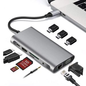 Stations USB C Hub 4K60Hz Type C à HDMI 2.0 VGA PD 100W 3,5 mm Adaptateur pour MacBook Air M2 15.3 A2941 M1 Pro 13 14 Stations d'amarrage des ordinateurs portables