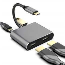 Stations Adaptateur USB C HUB 4K 60Hz à Dual HDMICOMPATIBLE ÉCRANSION EXPANSION TYPE C Station d'accueil pour MacBook pour ordinateur portable PC PC