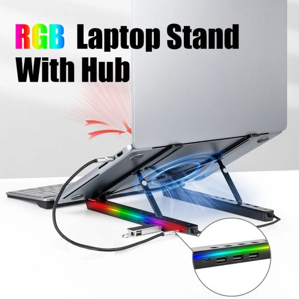 Estaciones USB C Laptop Docking Station Typec Hub RGB Portesportador portátil ajustable Soporte de cuaderno ergonómico para MacBook Pro Air