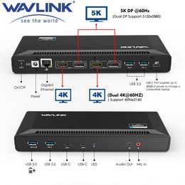 Stations USB C Universal Docking Station 5K USBC Gen1 Dual 4K Display HD HDMICompatible Power Delivery USB 3.0 Gigabit Ethernet Wavlink