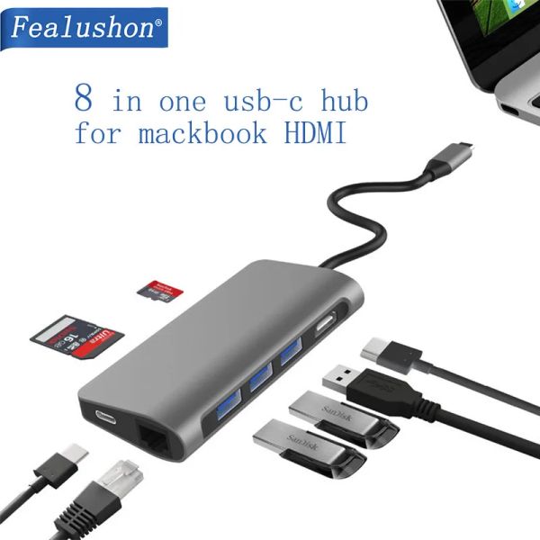 Stations USBC ordinateur portable Station d'accueil USB3.0 HDMI RJ45 PD USB Hub pour MacBook Pro HP Dell Surface Lenovo Samsung Dock