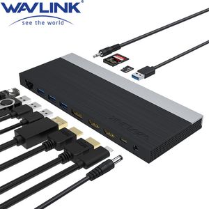 Estaciones USBC Triple Display MST Estación de acoplamiento de la computadora portátil DisplayPort HDMIPORT 4K/60Hz USB 3.0 RJ45 Ethernet para Mac OS Windows Wavlink